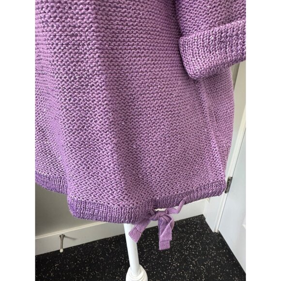 DKNY Jeans Women’s L Purple V-Neck Sequin Knit Sweater 3/4 Sleeves Light Comfort - Picture 3 of 9